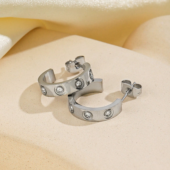 Women's Cshaped Diamond Stainless Steel Electroplated Earrings