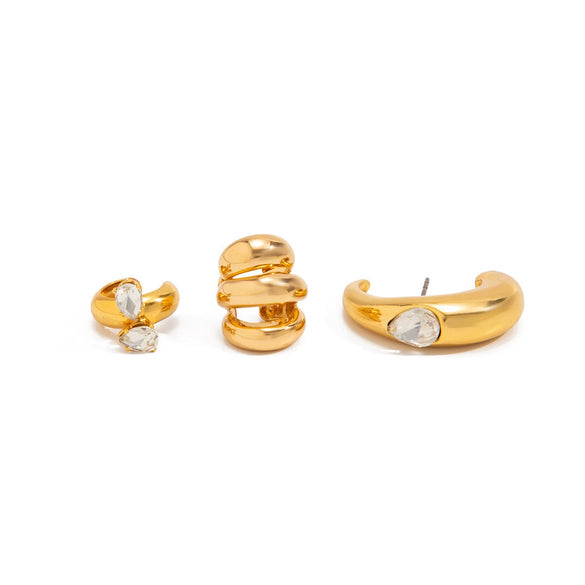 Women's Cshaped Geometric Zircon Clipon Earring Set Multilayer Spiral Ear Cuff Design With Goldtone Electroplating