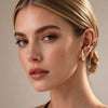 Women's Cshaped Geometric Zircon Clipon Earring Set Multilayer Spiral Ear Cuff Design With Goldtone Electroplating