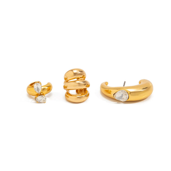 Women's Cshaped Geometric Zircon Clipon Earring Set Multilayer Spiral Ear Cuff Design With Goldtone Electroplating
