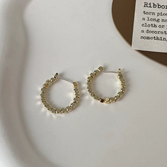 Women's Cshaped Semicircle Sequin Hollow Earrings Copper Alloy With Geometric Pattern And 14K Real Gold Electroplating