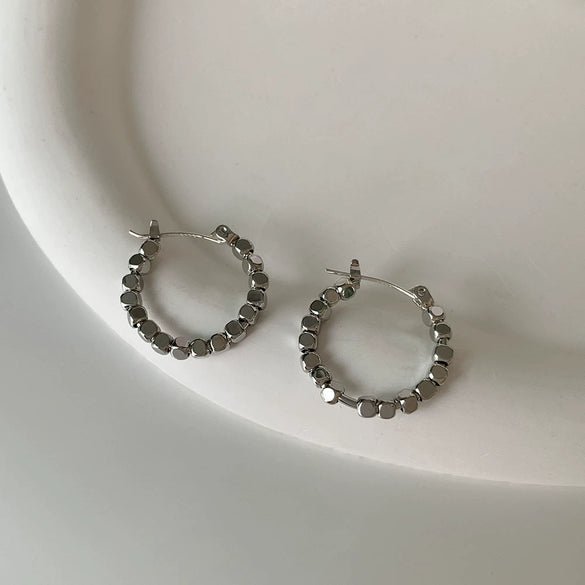 Women's Cshaped Semicircle Sequin Hollow Earrings Copper Alloy With Geometric Pattern And 14K Real Gold Electroplating