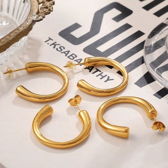 Women's Cshaped 316L Stainless Steel Geometric Electroplated Ear Studs