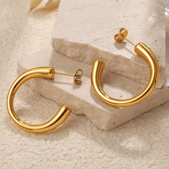 Women's Cshaped 316L Stainless Steel Geometric Electroplated Ear Studs