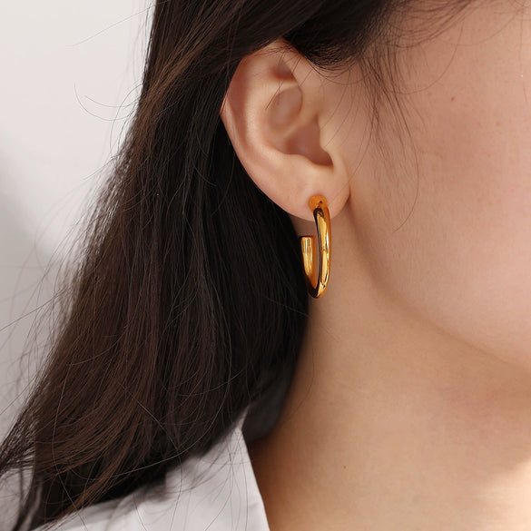 Women's Cshaped 316L Stainless Steel Geometric Electroplated Ear Studs