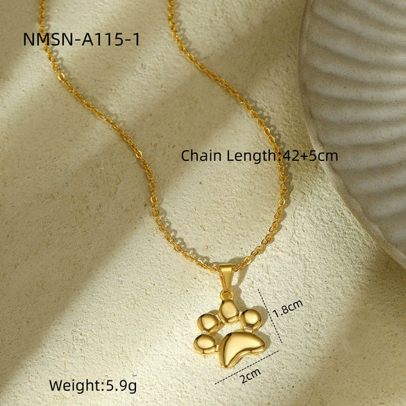 Women's Cute Animal Cat Paw Stainless Steel Necklace With 18K Gold Electroplating