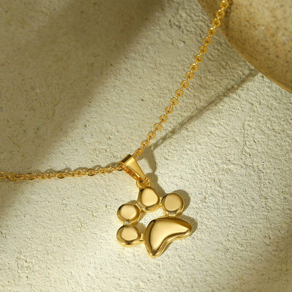 Women's Cute Animal Cat Paw Stainless Steel Necklace With 18K Gold Electroplating