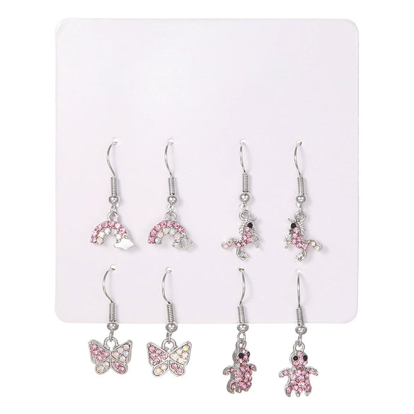 Women's Cute Cartoon Alloy Earrings Set With Diamonds Animal Zodiac Pattern Electroplated