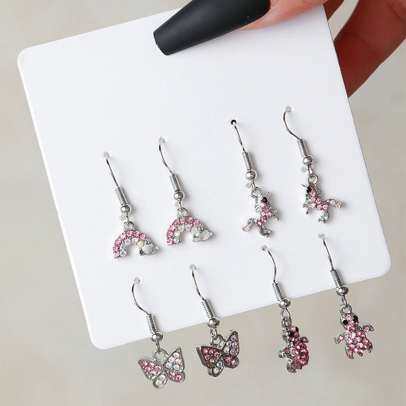 Women's Cute Cartoon Alloy Earrings Set With Diamonds Animal Zodiac Pattern Electroplated