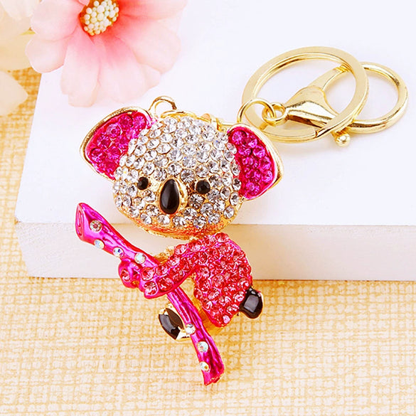 Women's Cute Cartoon Koala Bear Metal Keychain With Diamond Encrusted As Business Gifts