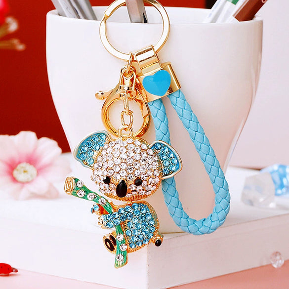 Women's Cute Cartoon Koala Bear Metal Keychain With Diamond Encrusted As Business Gifts