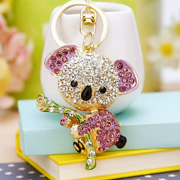 Women's Cute Cartoon Koala Bear Metal Keychain With Diamond Encrusted As Business Gifts