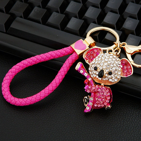 Women's Cute Cartoon Koala Bear Metal Keychain With Diamond Encrusted As Business Gifts