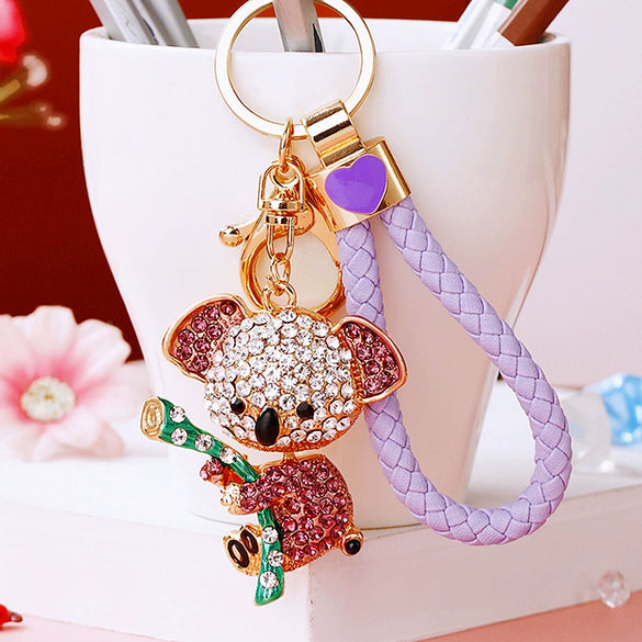 Women's Cute Cartoon Koala Bear Metal Keychain With Diamond Encrusted As Business Gifts