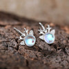 Women's Cute Copper Elk Christmas Earrings With Geometric Zircon And Imitation Moonstone Details Shiny Festival Jewelry