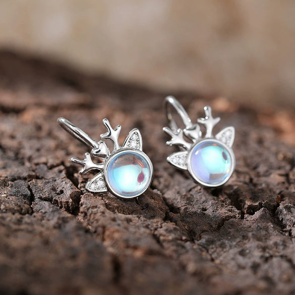Women's Cute Copper Elk Christmas Earrings With Geometric Zircon And Imitation Moonstone Details Shiny Festival Jewelry