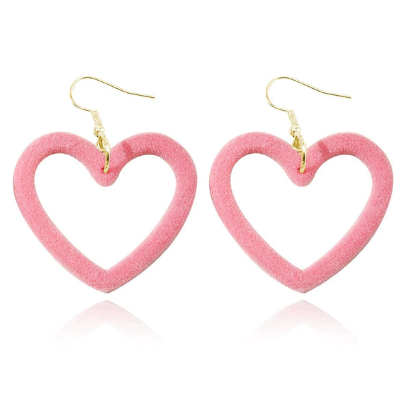 Women's Cute Fashion Heart Earrings With Hollow Flocked Heart Design And Electroplated Finish