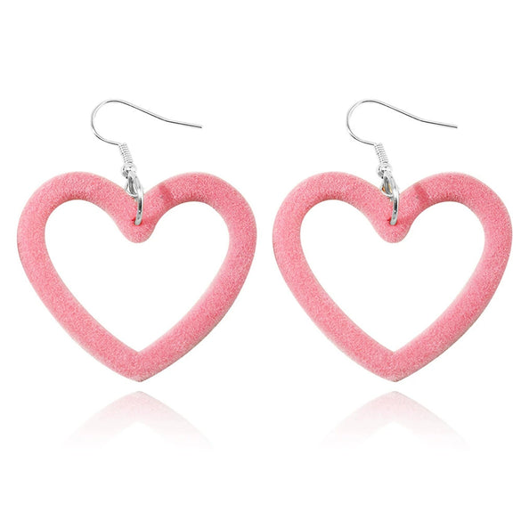 Women's Cute Fashion Heart Earrings With Hollow Flocked Heart Design And Electroplated Finish