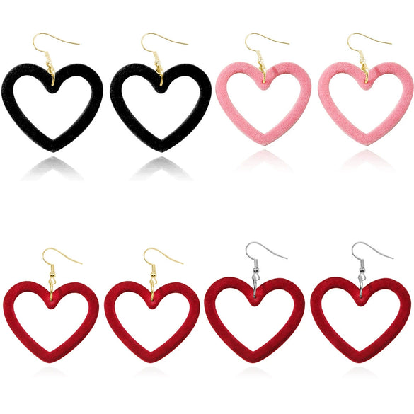 Women's Cute Fashion Heart Earrings With Hollow Flocked Heart Design And Electroplated Finish