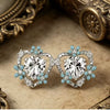 Women's Cute Heart Shaped Copper Earrings With Flower Zircon Detail Oil Drop Finish And Electroplated Craftsmanship