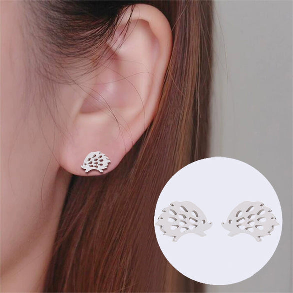 Women's Cute Hedgehog Animal Earrings Electroplated Stainless Steel Simple Mini Jewelry Accessories