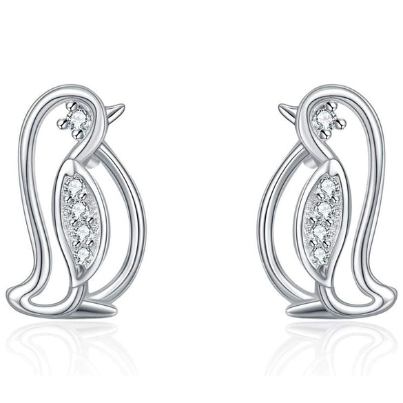 Women's Cute Penguin Animal Earrings Hollowout Copper Jewelry With Electroplated Finish And Sparkling Detail