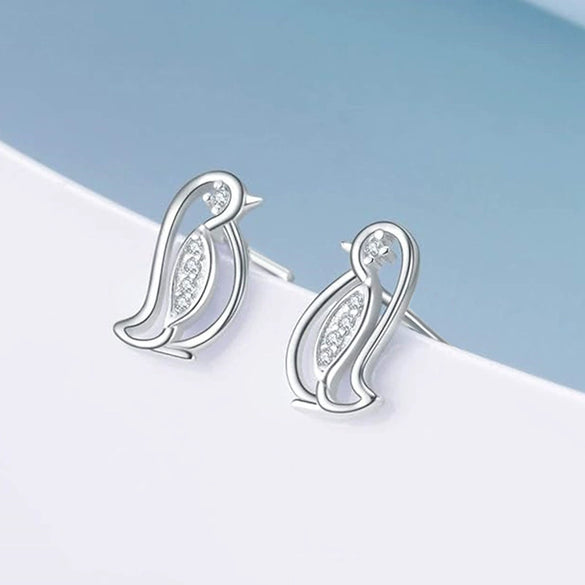 Women's Cute Penguin Animal Earrings Hollowout Copper Jewelry With Electroplated Finish And Sparkling Detail