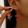 Women's Cute Puppy And Kitten Acrylic Christmas Earrings With Electroplated Animal Design And Gold Ear Needles