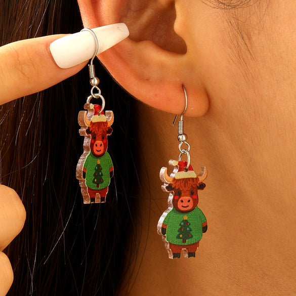 Women's Cute Puppy And Kitten Acrylic Christmas Earrings With Electroplated Animal Design And Gold Ear Needles