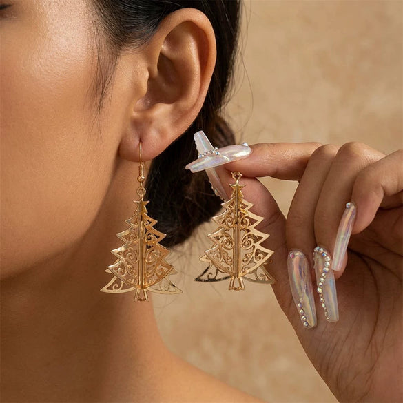 Women's 3D Christmas Tree Earrings With Electroplated Alloy Design And Stainless Steel Ear Hooks