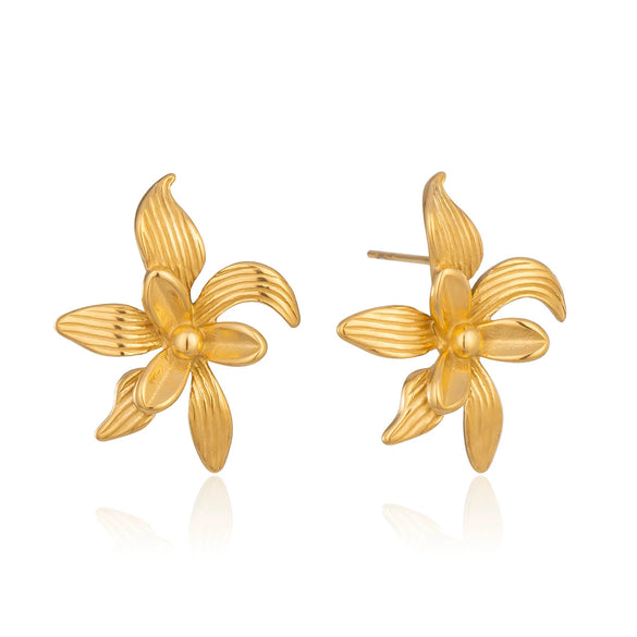 Women's 3D Flower Petal Textured Earrings Stainless Steel With 18K Gold Plating Minimalist Floral Design