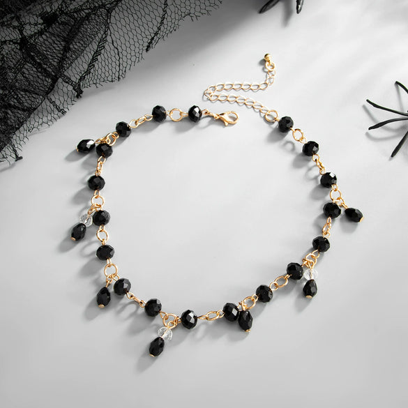 Women's Dark Gothic Faux Crystal Tassel Necklace With Red Beaded Teardrop Pendant Faceted Geometric Design And Lobster Clasp