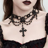 Women's Dark Gothic Handmade Alloy Geometric Cross Pendant Necklace With Multilayer Beaded Tassel And Ball Chain