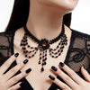 Women's Dark Gothic Handmade Alloy Geometric Cross Pendant Necklace With Multilayer Beaded Tassel And Ball Chain