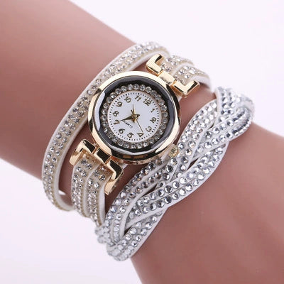 Women's Diamond Quartz Watch Leisure Style Round Dial Belt Buckle Clasp Belt Material Ordinary Mirror