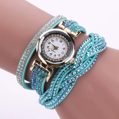 Women's Diamond Quartz Watch Leisure Style Round Dial Belt Buckle Clasp Belt Material Ordinary Mirror