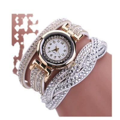 Women's Diamond Quartz Watch Leisure Style Round Dial Belt Buckle Clasp Belt Material Ordinary Mirror