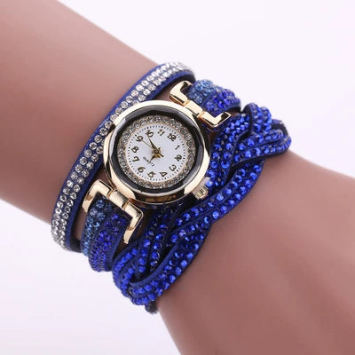 Women's Diamond Quartz Watch Leisure Style Round Dial Belt Buckle Clasp Belt Material Ordinary Mirror