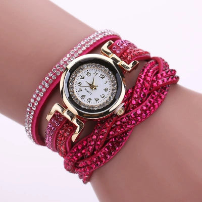 Women's Diamond Quartz Watch Leisure Style Round Dial Belt Buckle Clasp Belt Material Ordinary Mirror