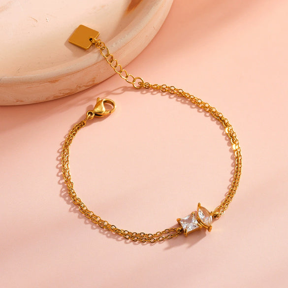 Women's Diamond Shaped Geometric Zircon Stainless Steel Bracelet With 18K Vacuum Plating Light Luxury Fashion Jewelry