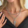 Women's Diamondencrusted Geometric Cross Pendant Necklace With Plated Iron Doublelayer Chain