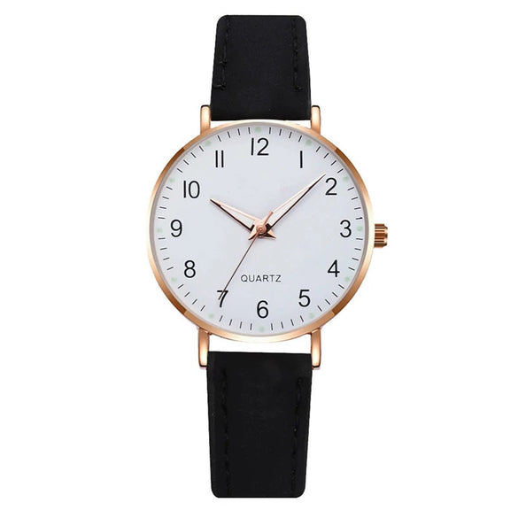 Women's Digital Luminous Pointer Quartz Watch Set Alloy Case Imitation Leather Strap Stainless Steel Clasp Round Dial Leisure Style