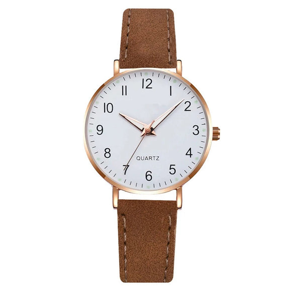 Women's Digital Luminous Pointer Quartz Watch Set Alloy Case Imitation Leather Strap Stainless Steel Clasp Round Dial Leisure Style