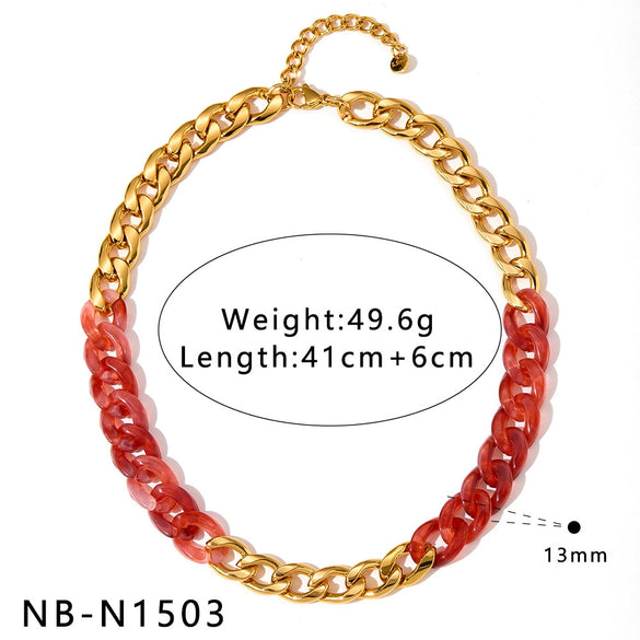 Women's Dopamine Rainbow Necklace And Bracelet Set Stainless Steel 18K Gold Vacuum Plated Geometric Color Spliced Jewelry