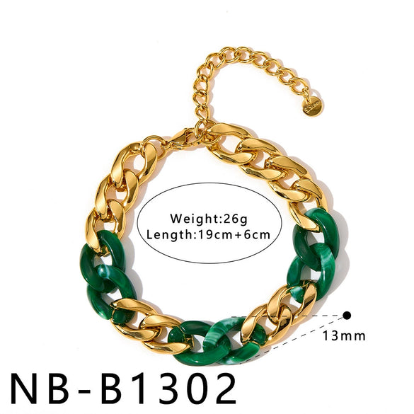 Women's Dopamine Rainbow Necklace And Bracelet Set Stainless Steel 18K Gold Vacuum Plated Geometric Color Spliced Jewelry