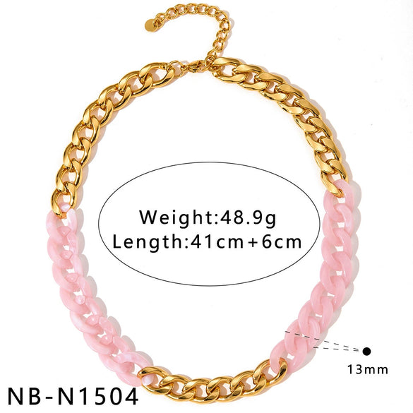 Women's Dopamine Rainbow Necklace And Bracelet Set Stainless Steel 18K Gold Vacuum Plated Geometric Color Spliced Jewelry