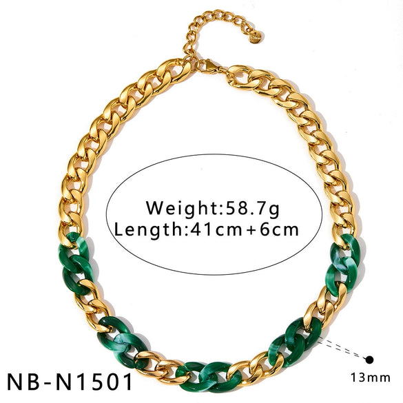 Women's Dopamine Rainbow Necklace And Bracelet Set Stainless Steel 18K Gold Vacuum Plated Geometric Color Spliced Jewelry