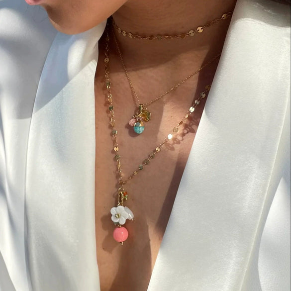 Women's Dopamine Shell Pearl Minimalist Copper Geometric Ball Chain Electroplated Necklace