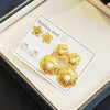 Women's Double Flower Pearl Titanium Steel Earrings Geometric Retro Electroplated Design