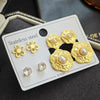 Women's Double Flower Pearl Titanium Steel Earrings Geometric Retro Electroplated Design